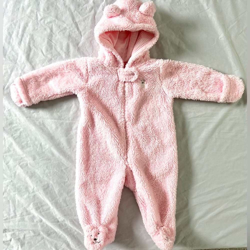 Carter’s Baby Girl Pink Fleece Hooded Bear Bunting Sleeper Size 6M
